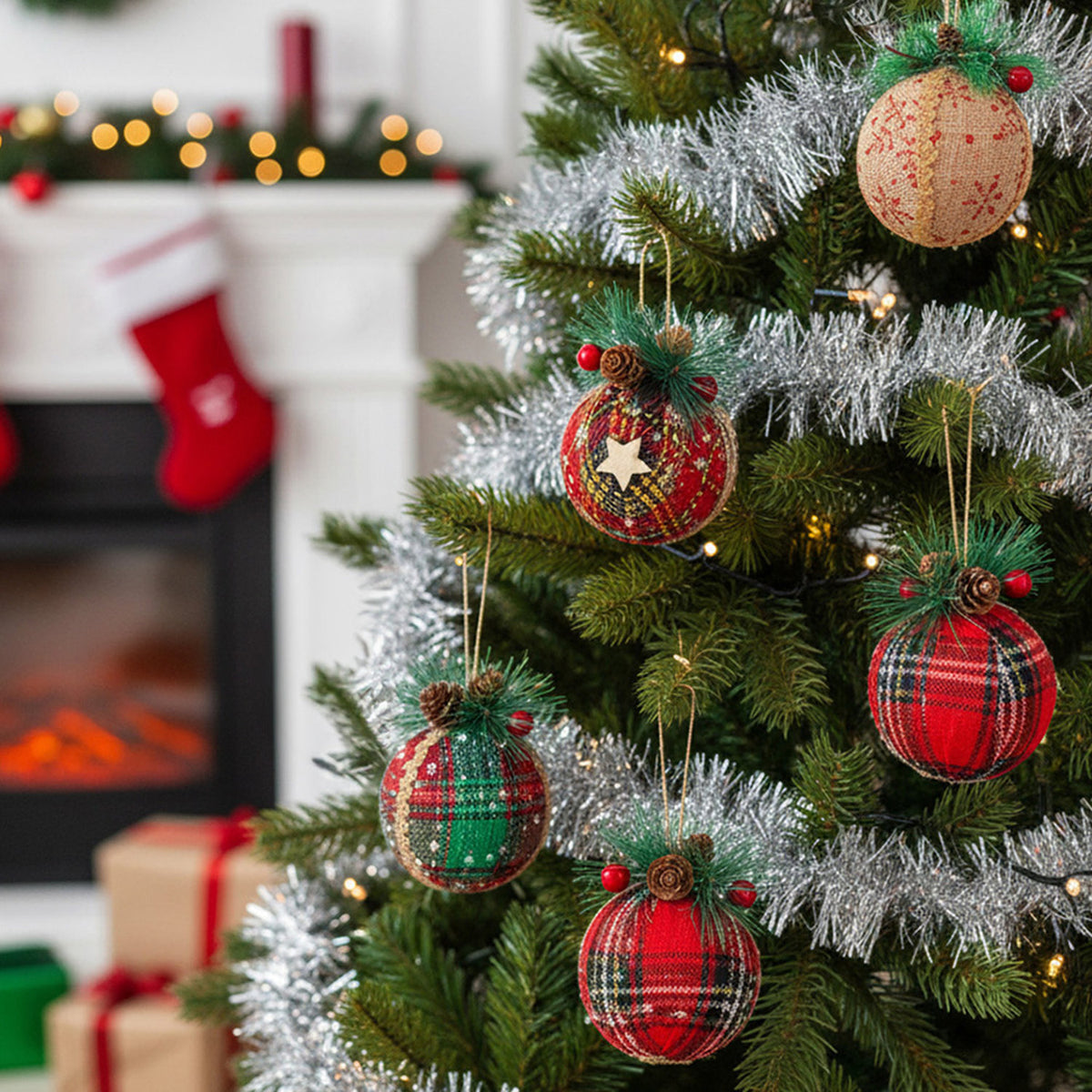 Christmas Baubles Khaki Red & Green 9 Pack