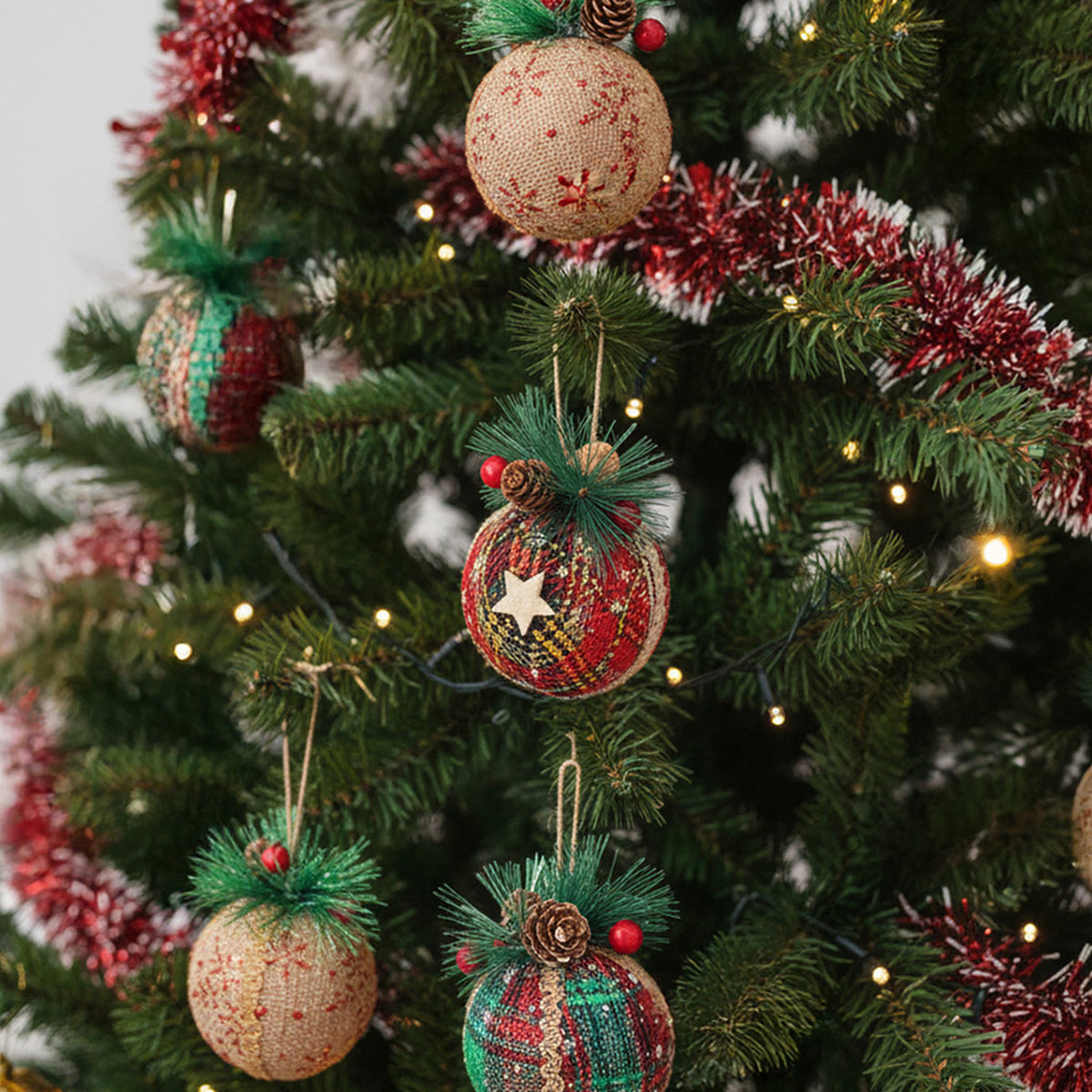 Christmas Baubles Khaki Red & Green 9 Pack