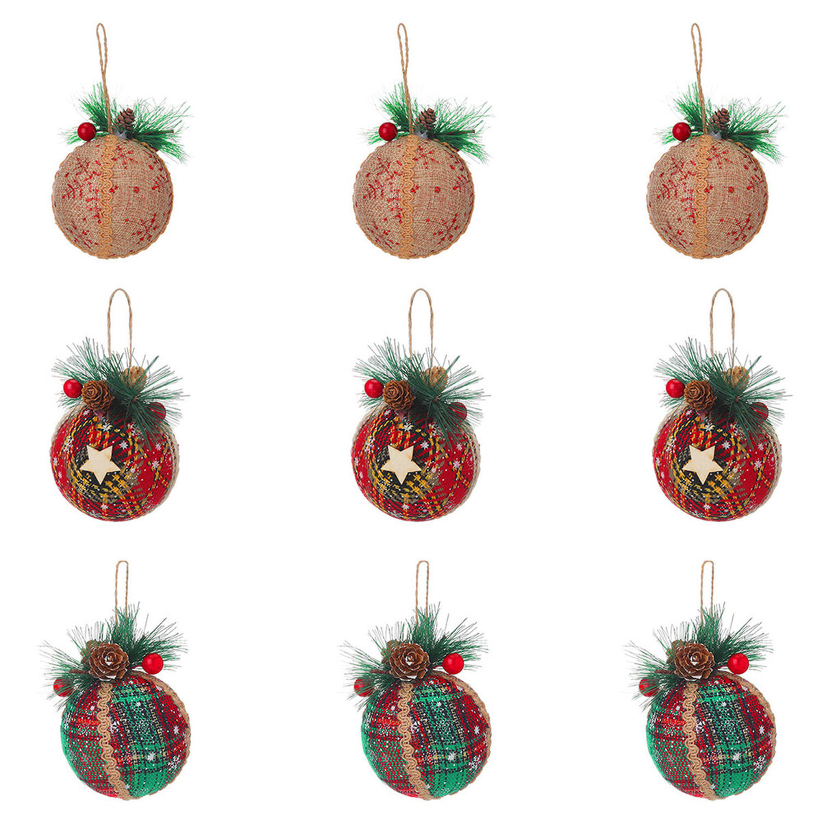 Christmas Baubles Khaki Red & Green 9 Pack