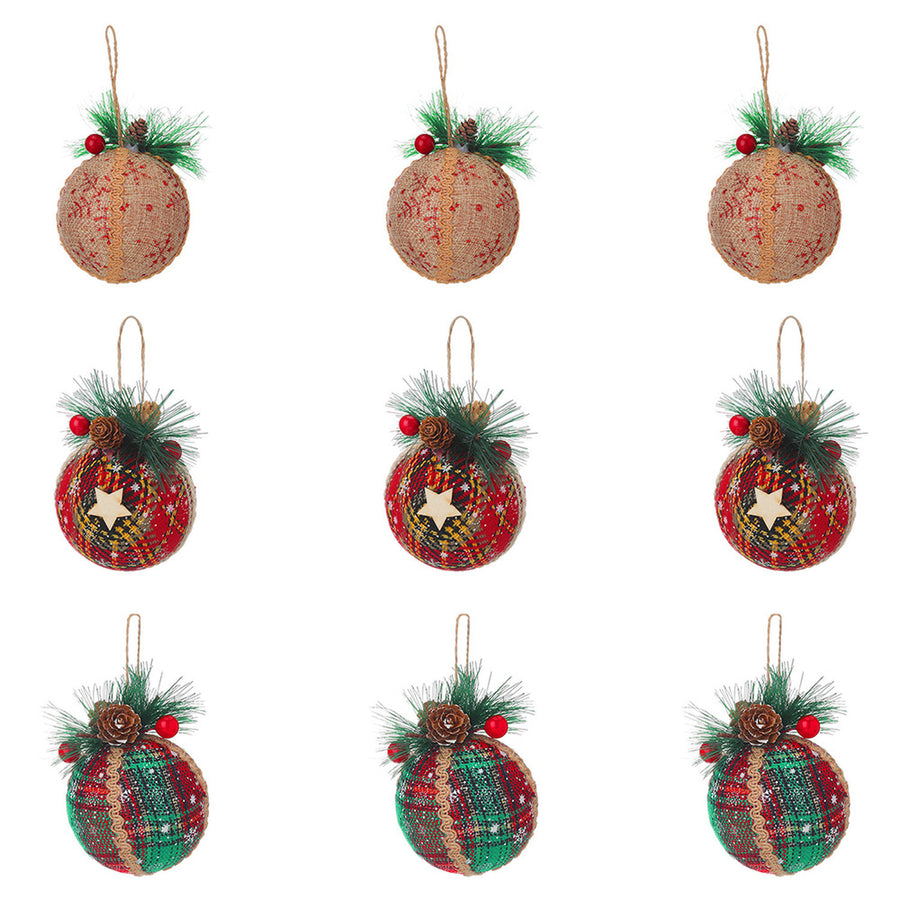 Christmas Baubles Khaki Red & Green 9 Pack