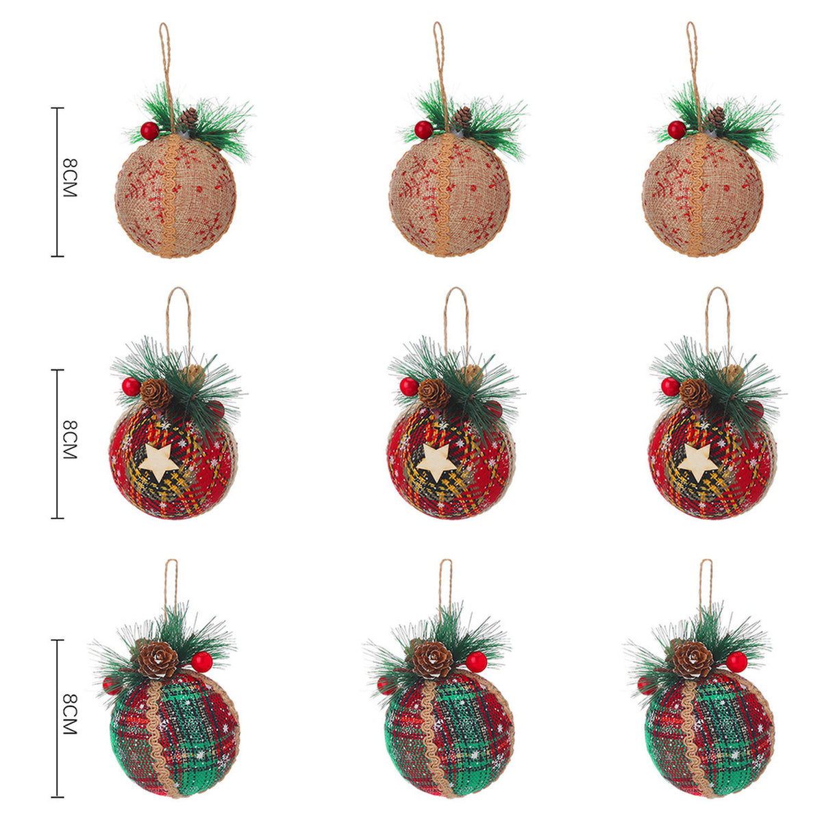 Christmas Baubles Khaki Red & Green 9 Pack