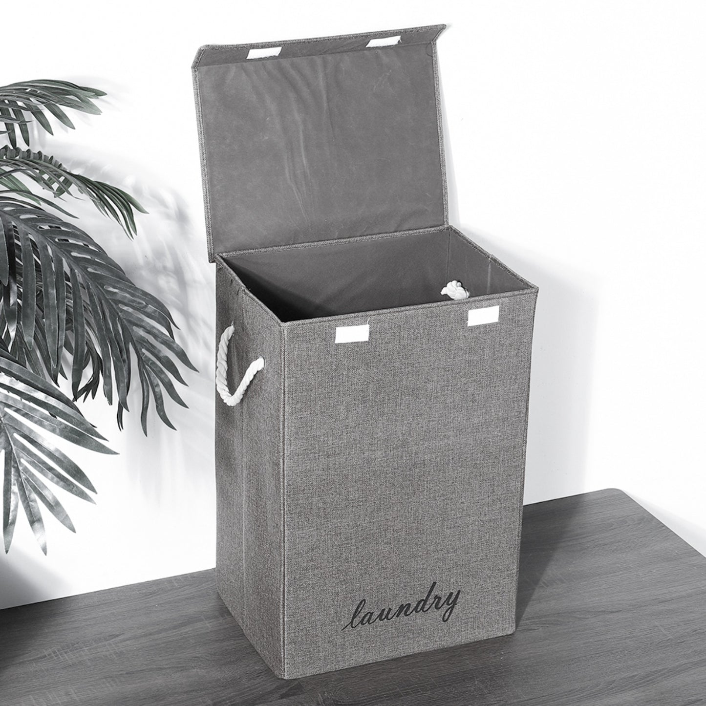 Foldable Grey Home Laundry Basket with Lid
