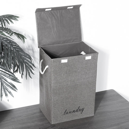 Foldable Grey Home Laundry Basket with Lid