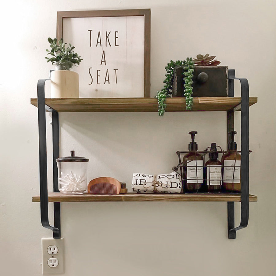 Industrial Floating 2 Tier Retro Wooden Shelf