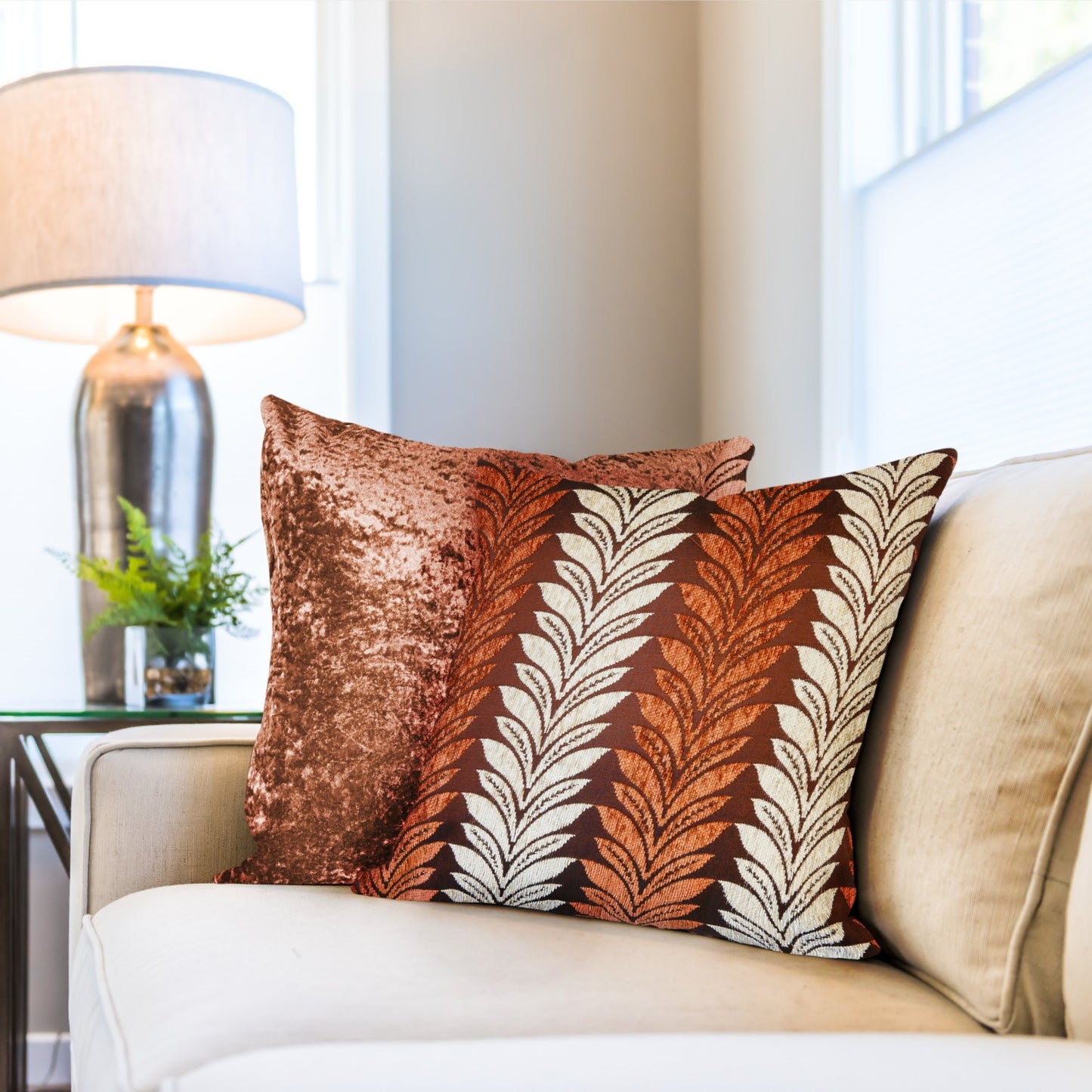 Willow Orange Chenille Cushion Cover Pair