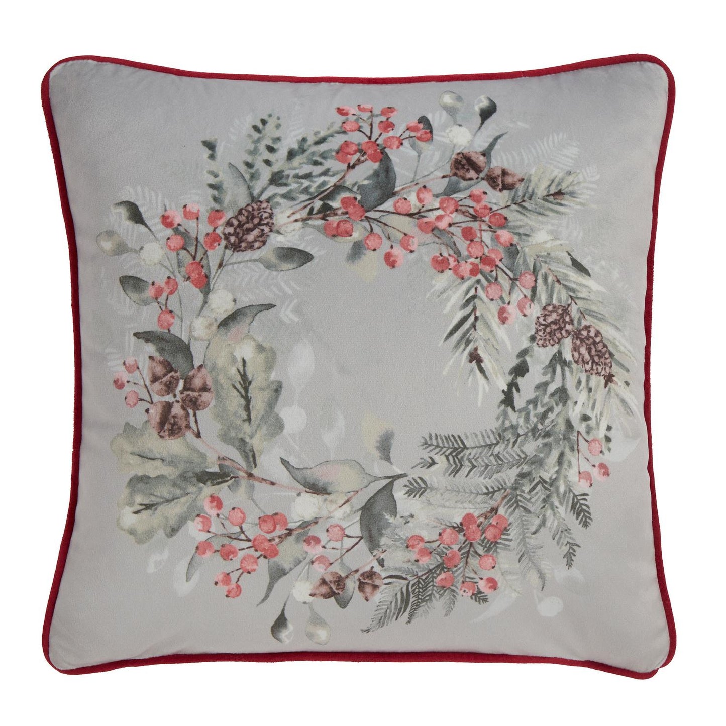 Winter Sprigs Reversible Piped Velvet Filled Cushion
