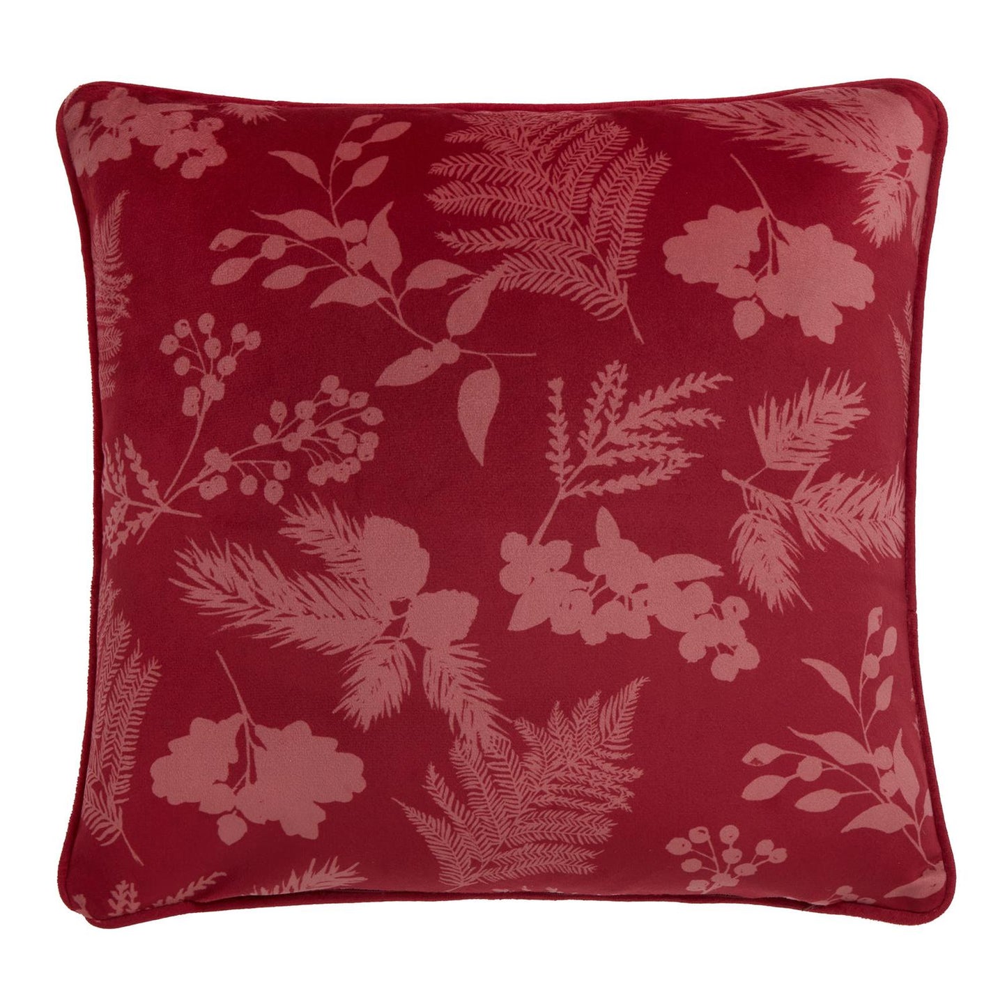 Winter Sprigs Reversible Piped Velvet Filled Cushion