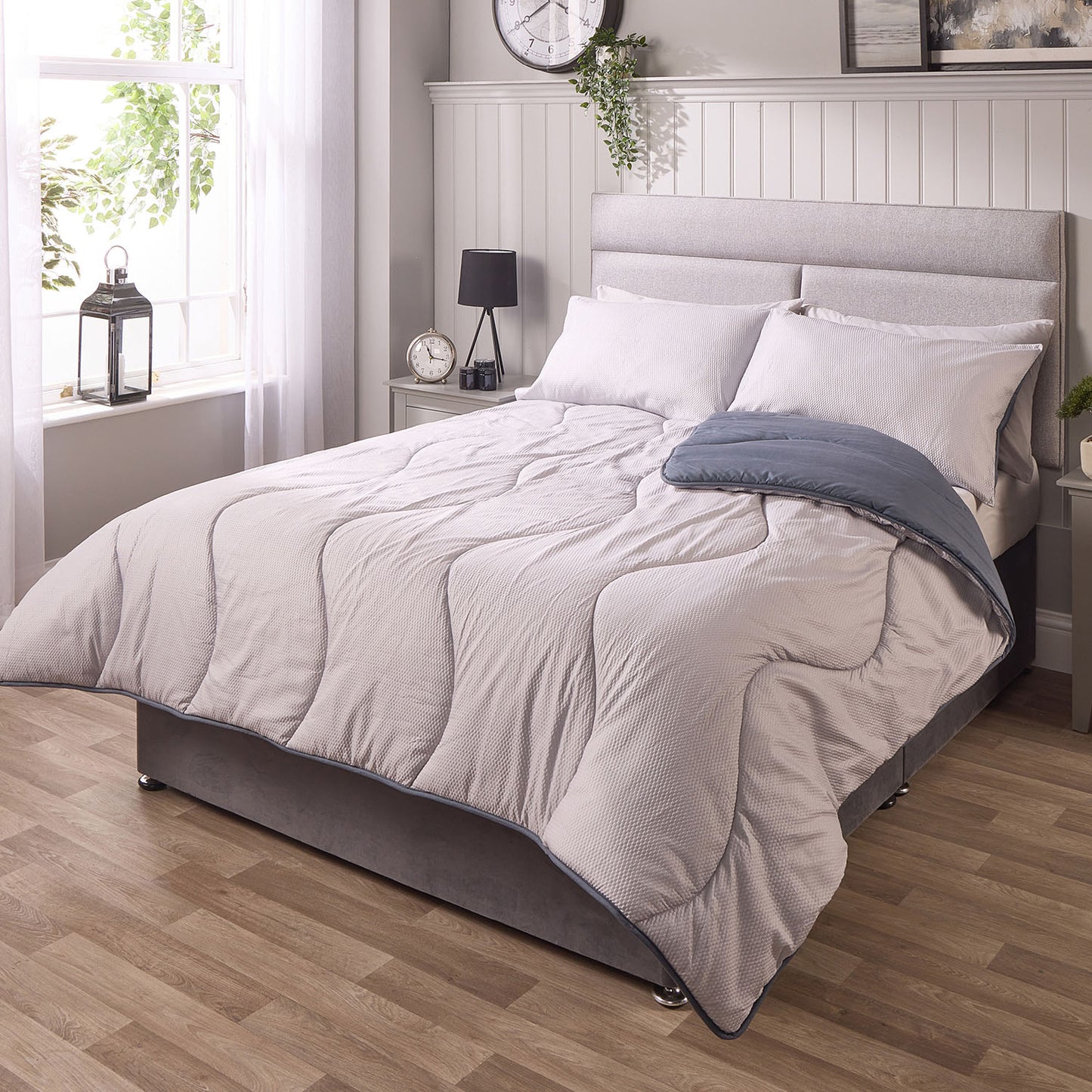 Waffle Coverless Grey 10.5 Tog Duvet And Pillowcases