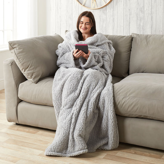 Teddy Fleece Grey Relaxing Wearable Blanket