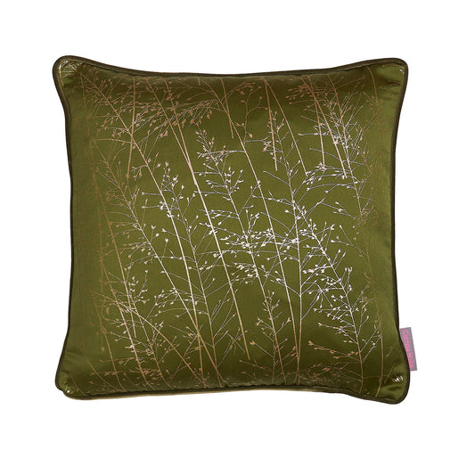 Clarissa Hulse Whispering Grass Olive Velvet Cushion (43cm x 43cm)