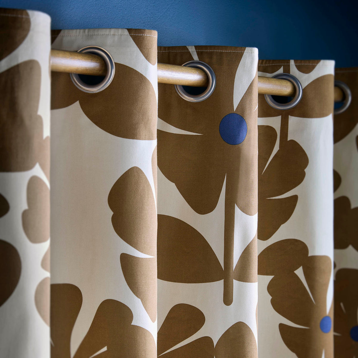 Orla Kiely Wildflower Coffee Eyelet Curtains