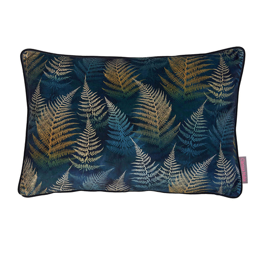 Clarissa Hulse Woodland Fern Ink Blue Velvet Feather Cushion (40cm x 60cm)