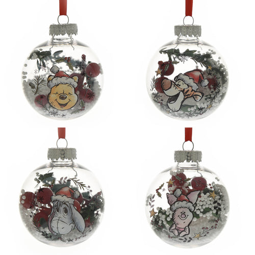 Disney Winnie the Pooh Set of 4 Glitter Baubles