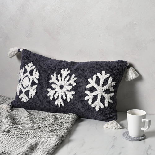 Snowlake Grey Cushion with Tassles