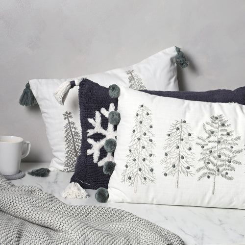 Snowlake Grey Cushion with Tassles