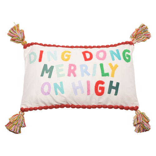 Ding Dong Merrily On High Velvet Tassel Cushion