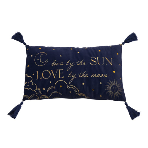 Live By The Sun Blue Velvet Tassel Cushion