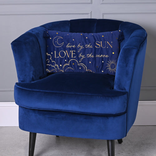 Live By The Sun Blue Velvet Tassel Cushion