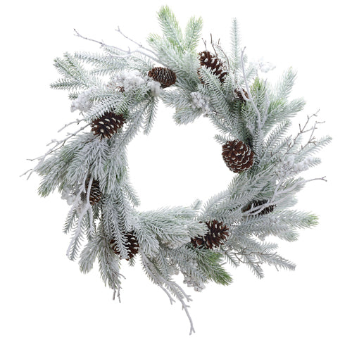 Snowy Wreath with Pine Foliage and Pinecones