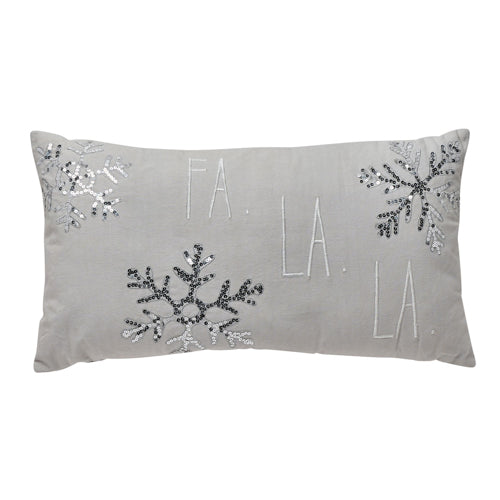 Fa La La Silver Grey Embellished Christmas Cushion