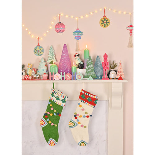 Green Christmas Stocking with Pom Pom Garland