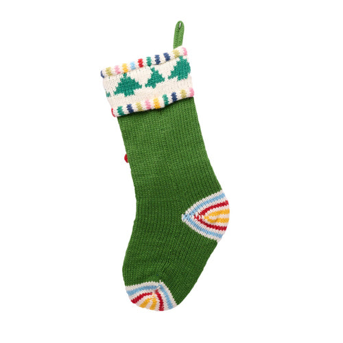 Green Christmas Stocking with Pom Pom Garland