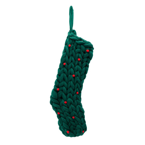 Green Chunky Knitted Stocking with Red Berries