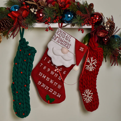 Green Chunky Knitted Stocking with Red Berries