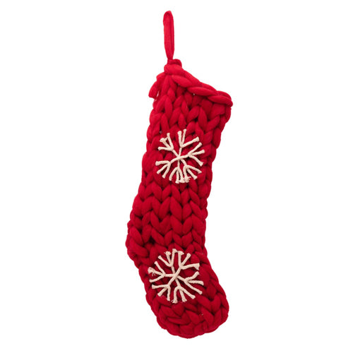 Red Knitted Stocking with Snowflakes