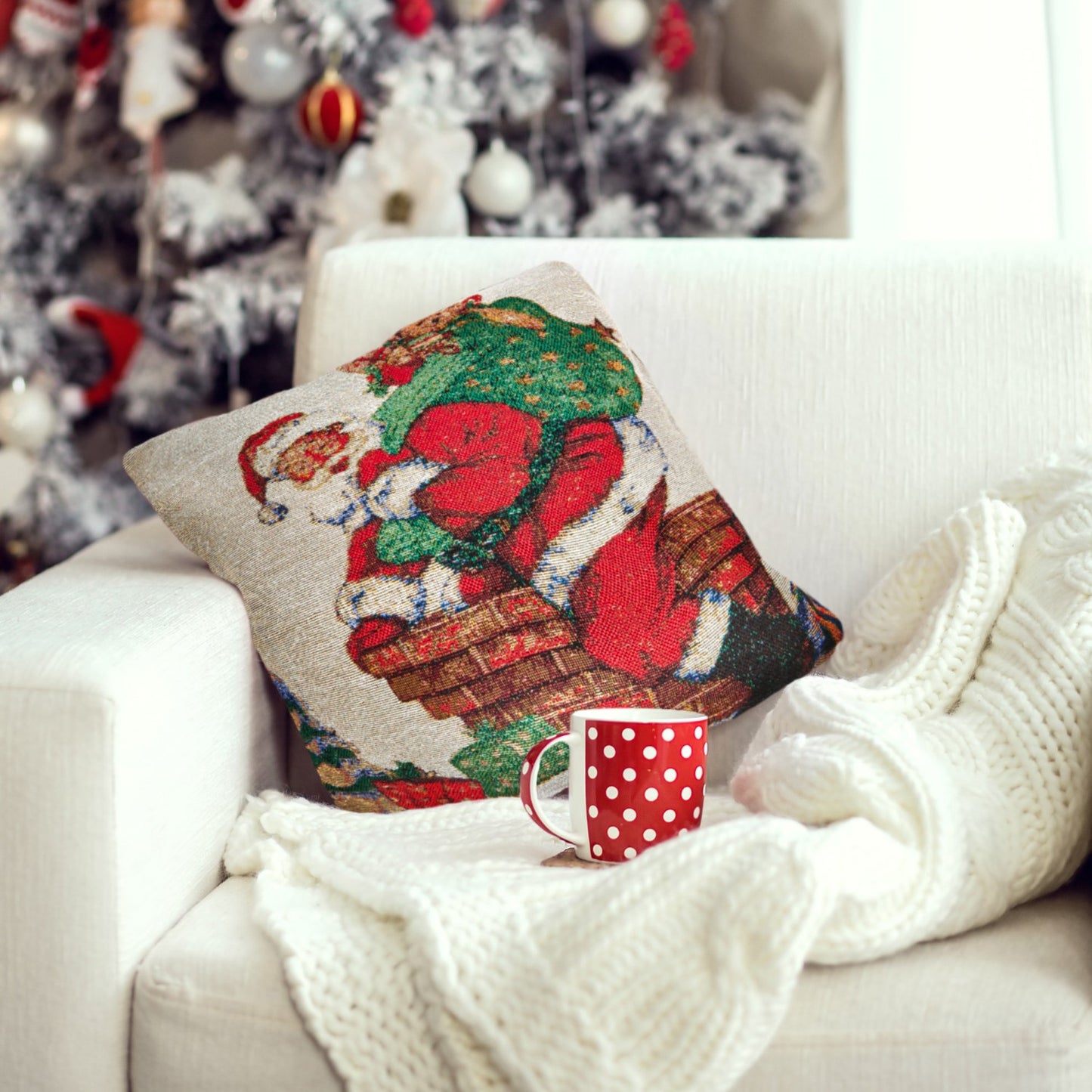 Santa Chimney Tapestry Cushion Cover (Pair)