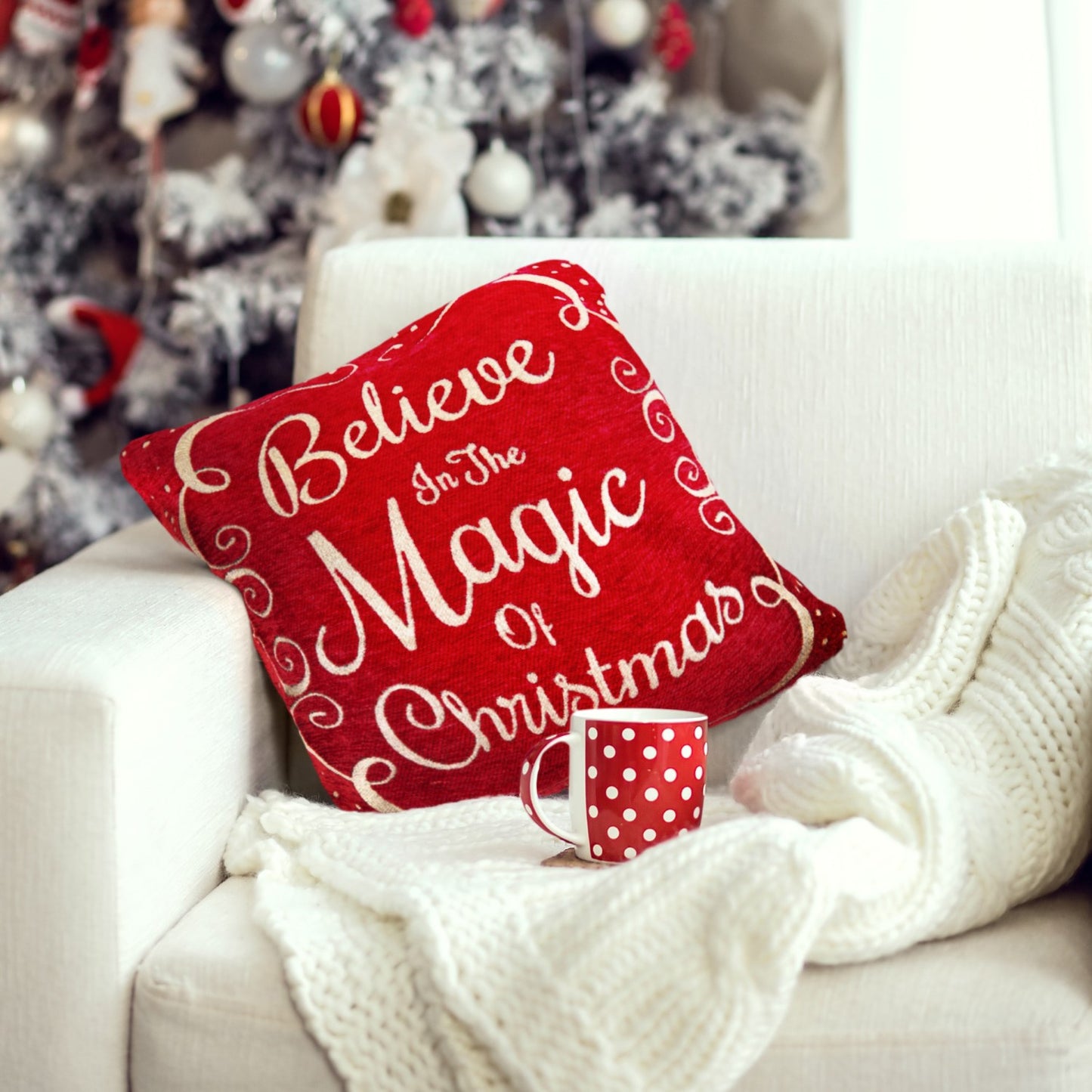 Believe in Christmas Chenille Cushion Cover Pair (40cm x 40cm)