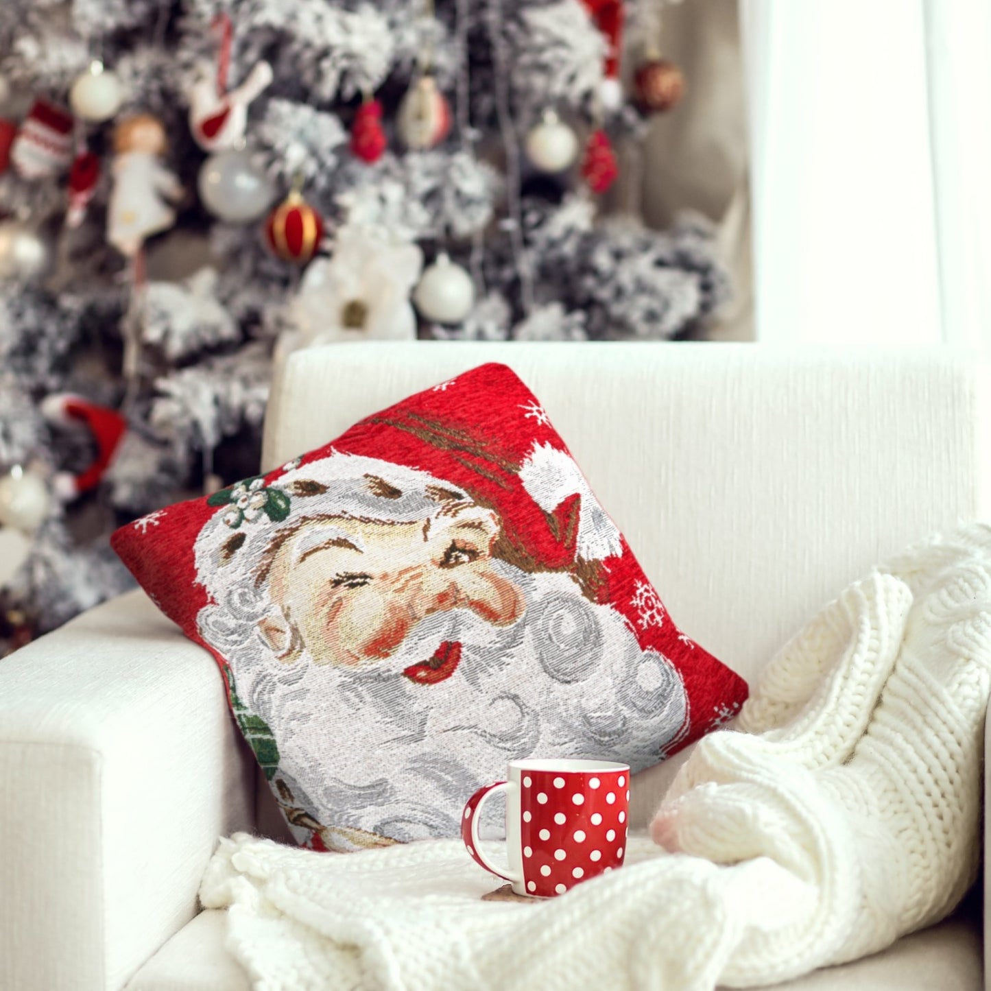 Santa Face Christmas Tapestry Cushion Cover Pair