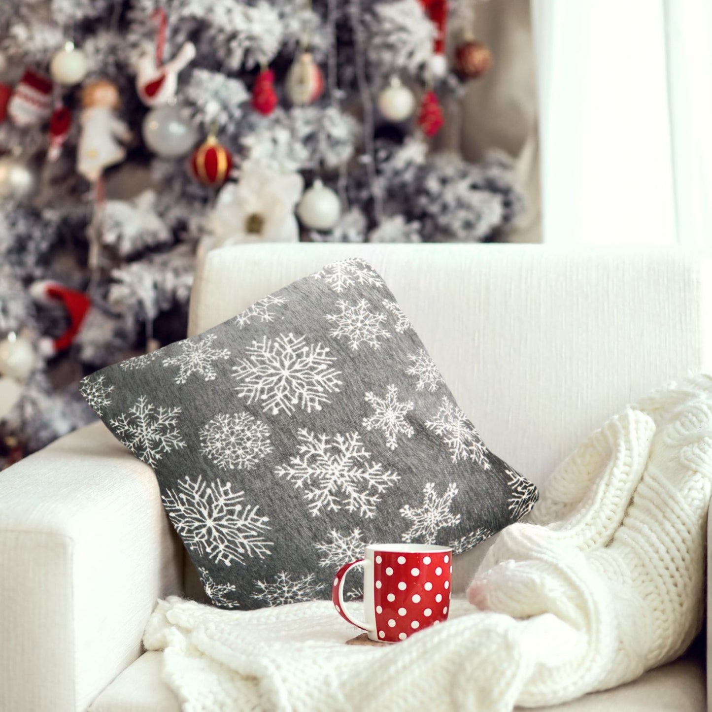 Sparkling Snowflakes Grey Christmas Cushion Cover Pairs