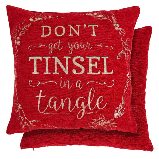 Tinsel in a Tangle Red Cushion Cover Pair