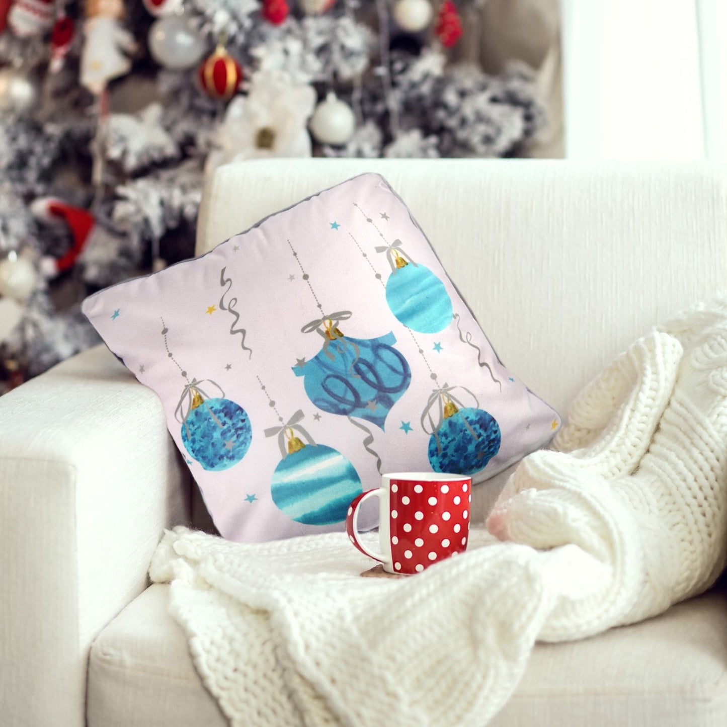 Bauble Print Aqua Cushion Cover Pair (43cm x 43cm)