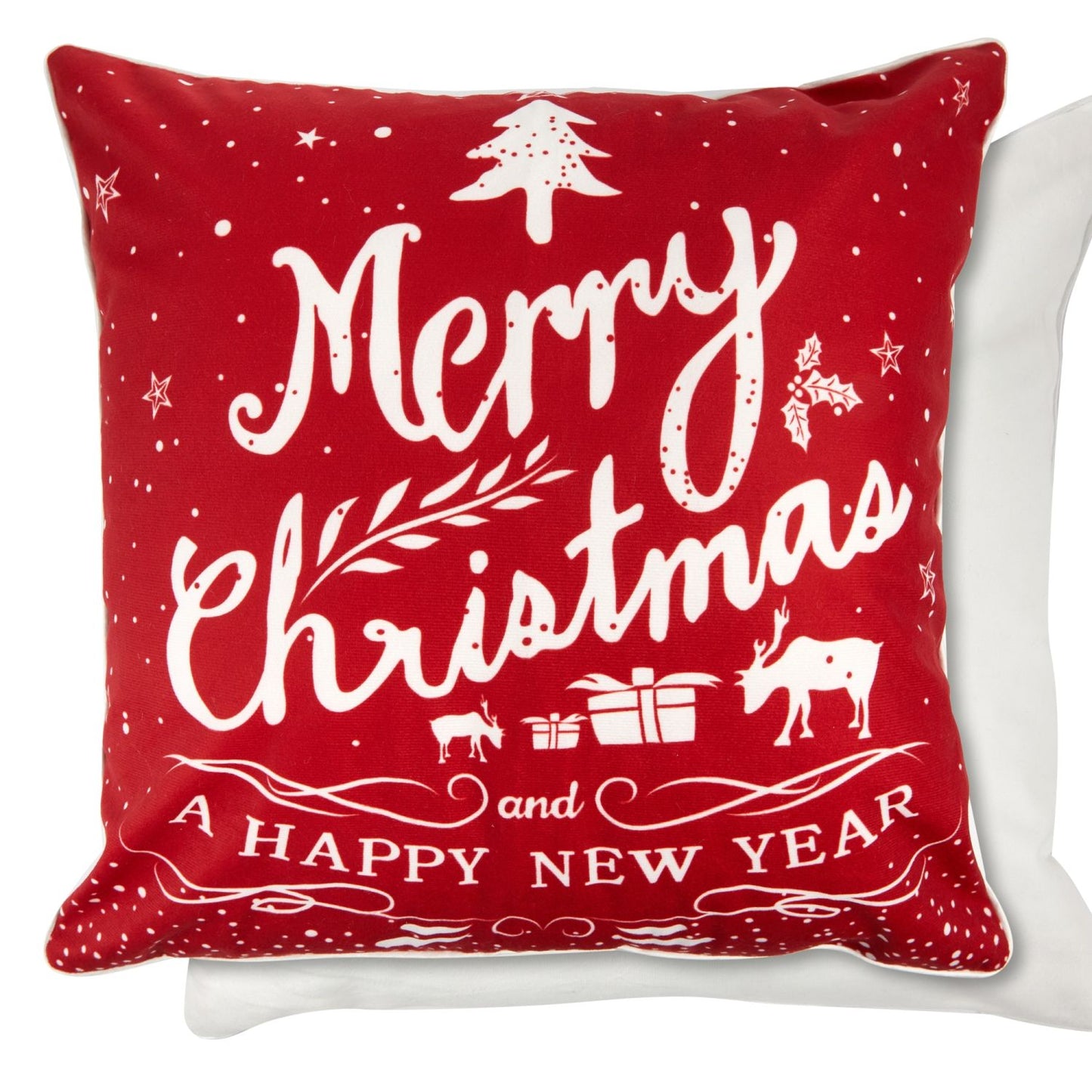 Merry Christmas Red Print Velvet Cushion Cover Pair