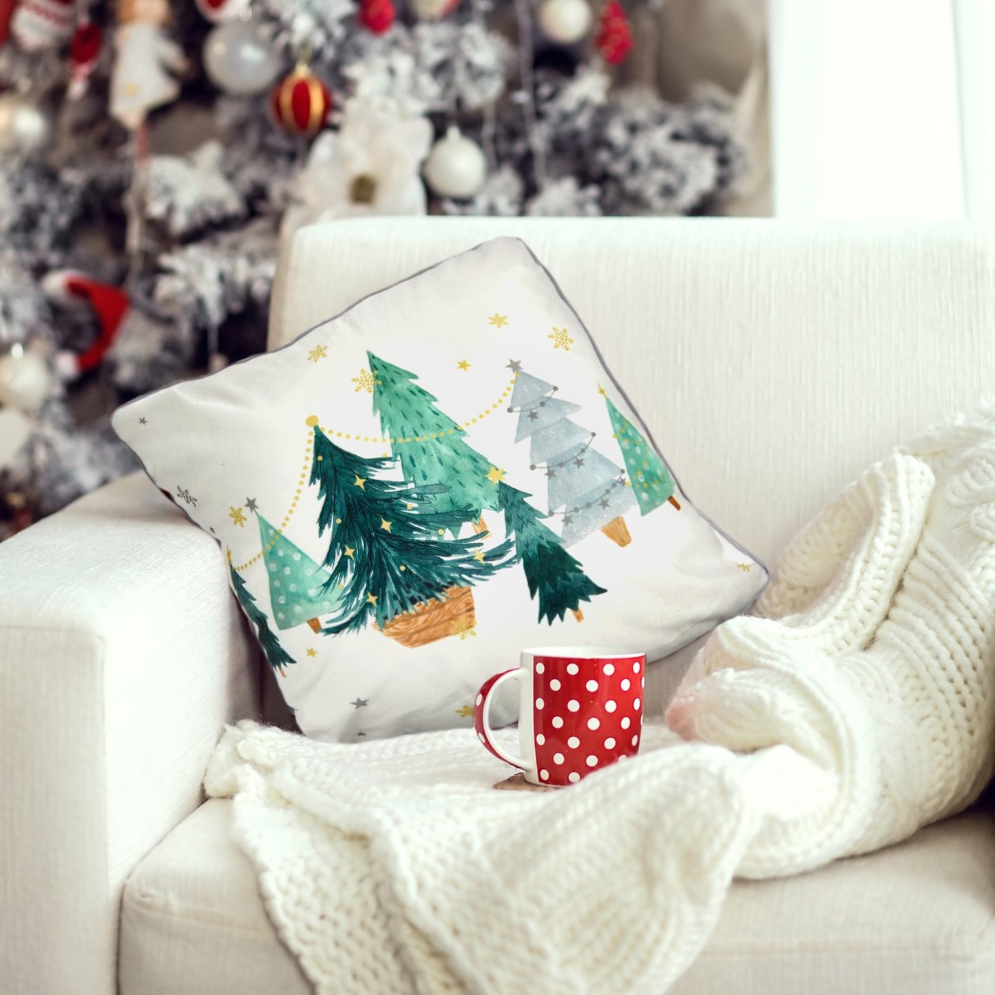 Christmas Trees Printed Velvet Cushion Cover Pair