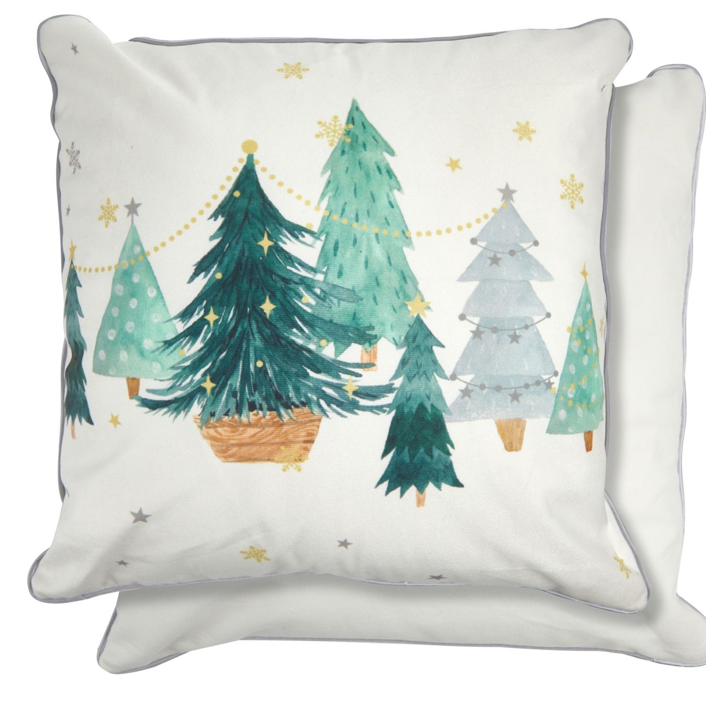 Christmas Trees Printed Velvet Cushion Cover Pair