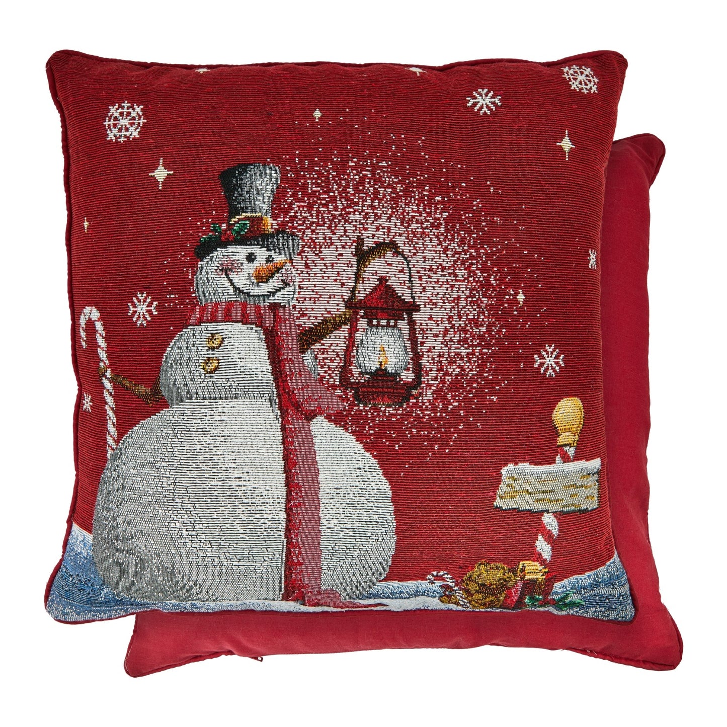 Snowman Red Tapestry Cushion Cover (Pair)