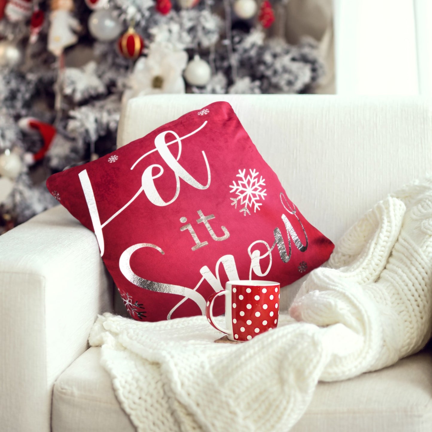 Let it Snow Red Velvet Cushion Cover (Pair)