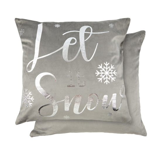 Let it Snow Silver Velvet Cushion Cover (Pair)