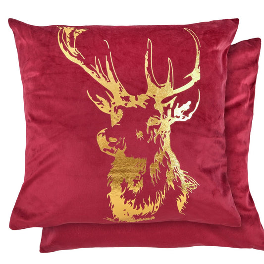 Velvet Stag Bordeaux Red Cushion Cover Pair