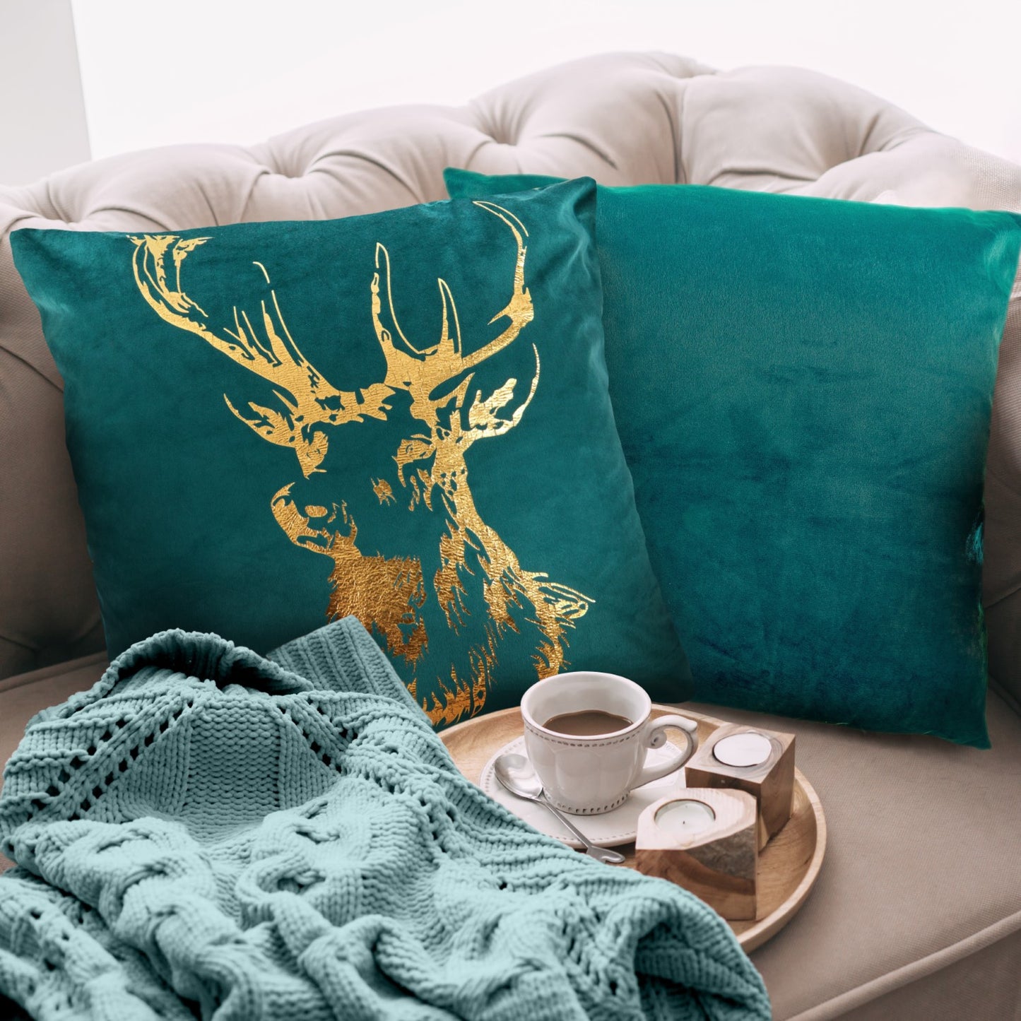 Velvet Stag Emerald Green Cushion Cover Pair