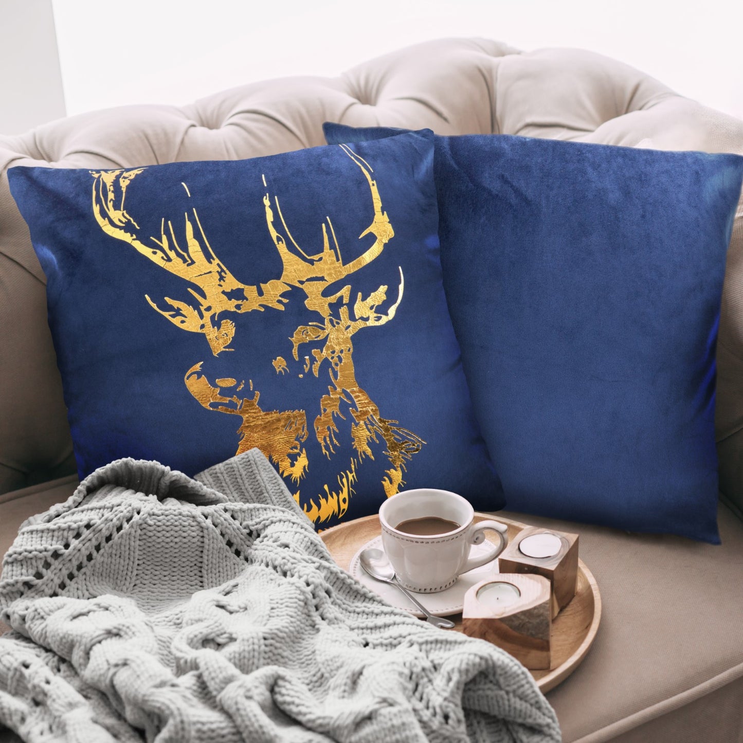 Velvet Stag Navy Blue Cushion Cover Pair