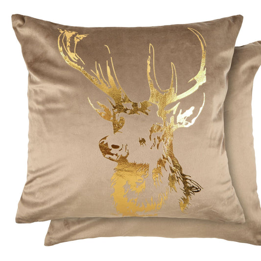 Velvet Stag Taupe Cream Velvet Cushion Cover (Pair)