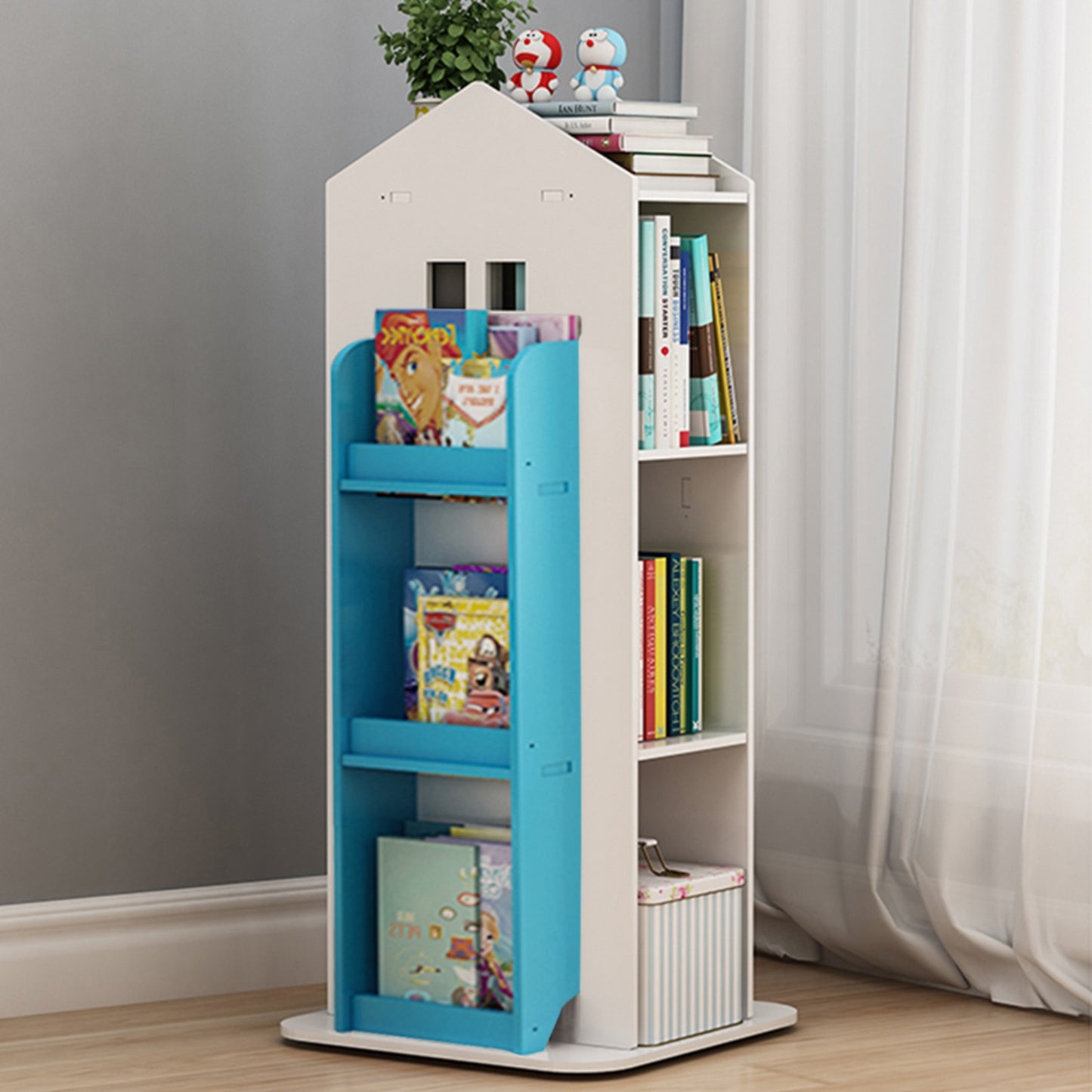 Blue 360° Rotating Kids House Bookshelf