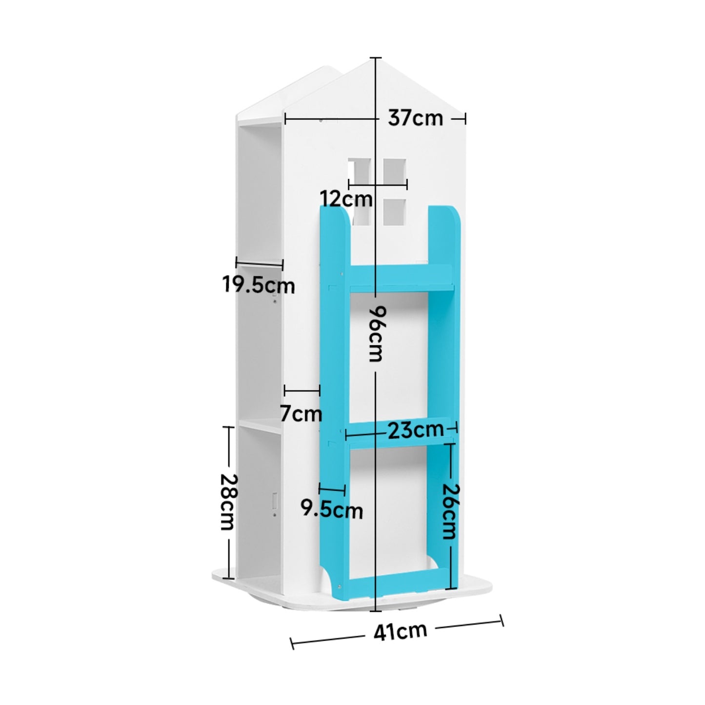 Blue 360° Rotating Kids House Bookshelf