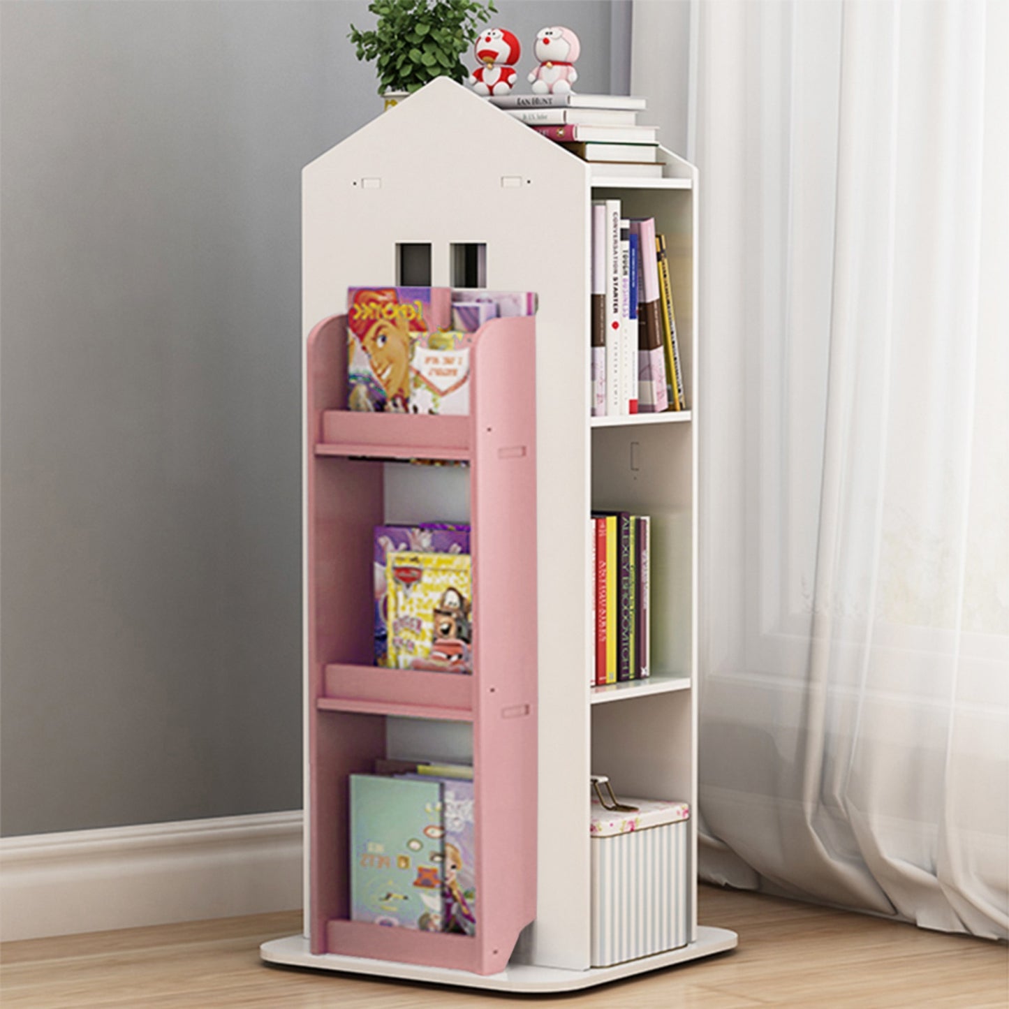 Pink 360° Rotating Kids House Bookshelf