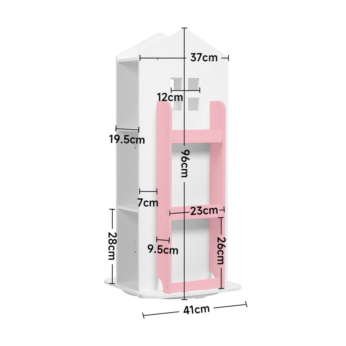Pink 360° Rotating Kids House Bookshelf