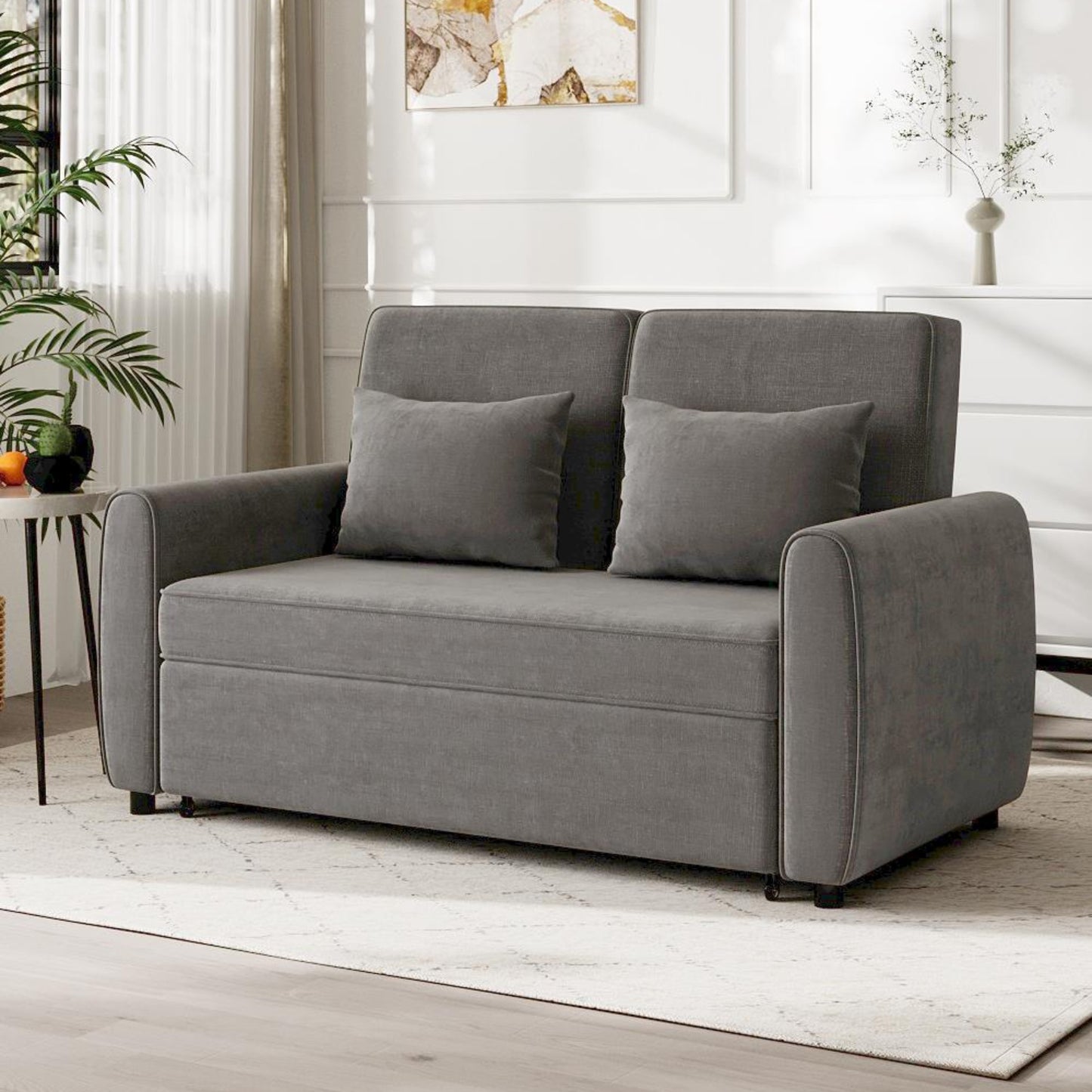 Convertible Pull Out 2 Seater Sofa Bed with Reclining Backrest
